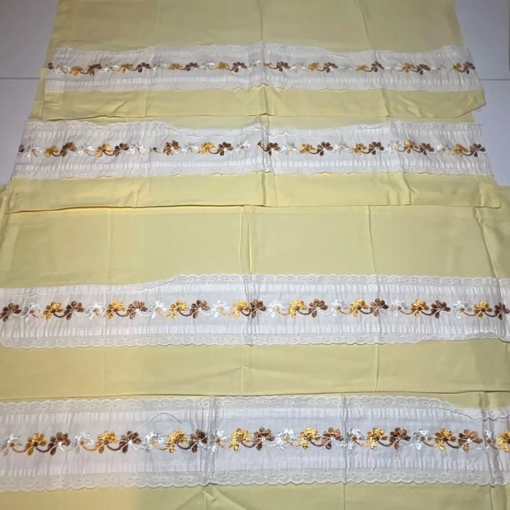 Vintage Cafe Kitchen Curtains Embroidered Lace Retro Flowers Brown Orange Yellow